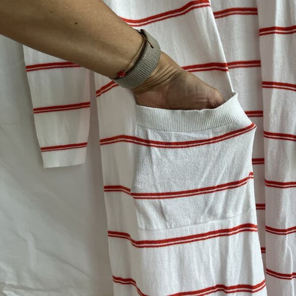 CAbi Stroll Long Cardigan Sweater Duster orange Stripe Size M, front pockets - Picture 4 of 8